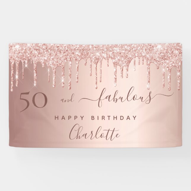 Banderoles Fabuleux anniversaire rose or parties scintillant  (Horizontal)