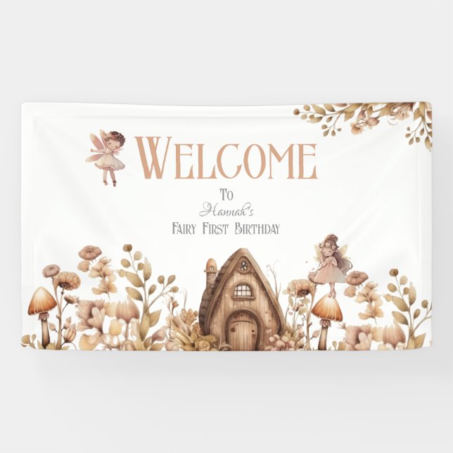 Banderoles Fairy First Magic Boho Bienvenue à l'anniversaire (Horizontal)