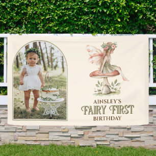 Banderoles Fairy First Personnalisé Photo Pink 1er Anniversai