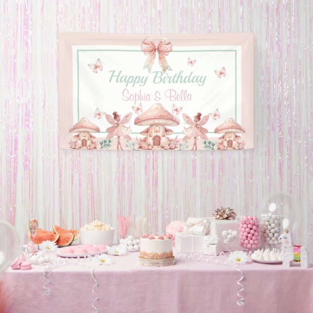 Banderoles Fairy Girls Mushroom House Ribbon Twins Anniversai (Fête)