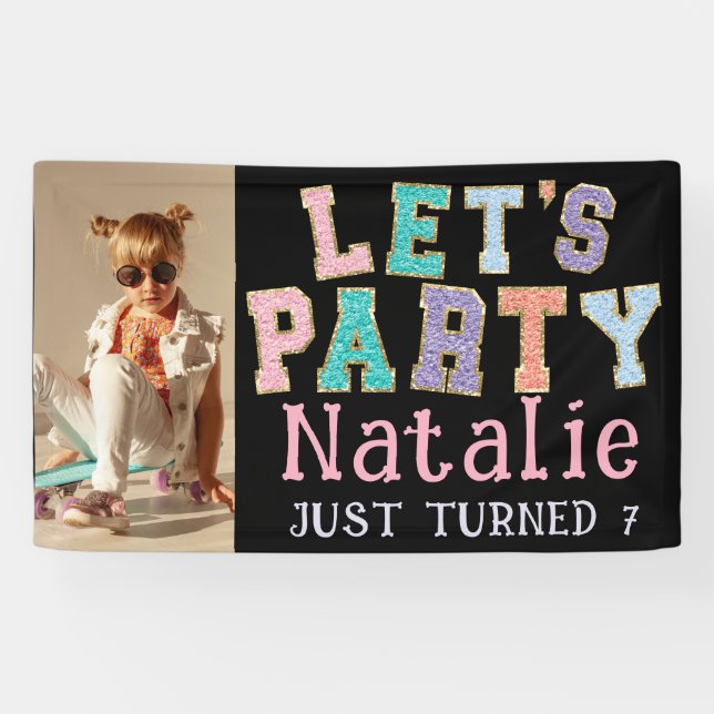 Banderoles Faisons la fête Preppy Faux Chenille fête d'annive (Horizontal)