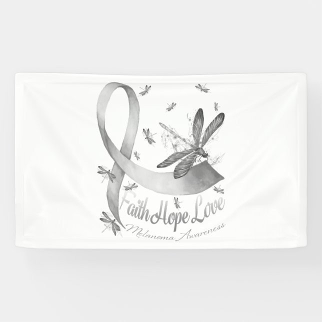 Banderoles Faith Hope Love Melanoma Awareness Dragonfly (Horizontal)