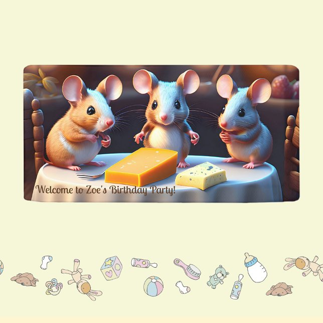Banderoles Famille de souris à la table à manger, Anniversair (Créateur téléchargé)