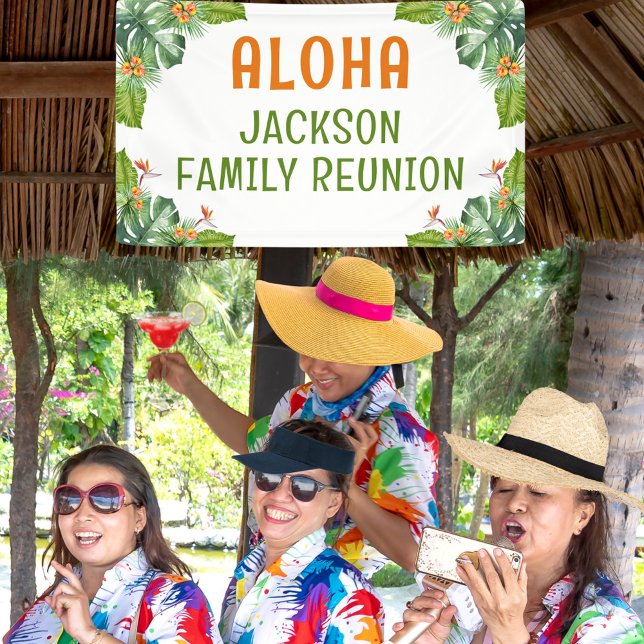 Banderoles Famille Réunion Tropical Palm Luau Aquarelle (Créateur téléchargé)