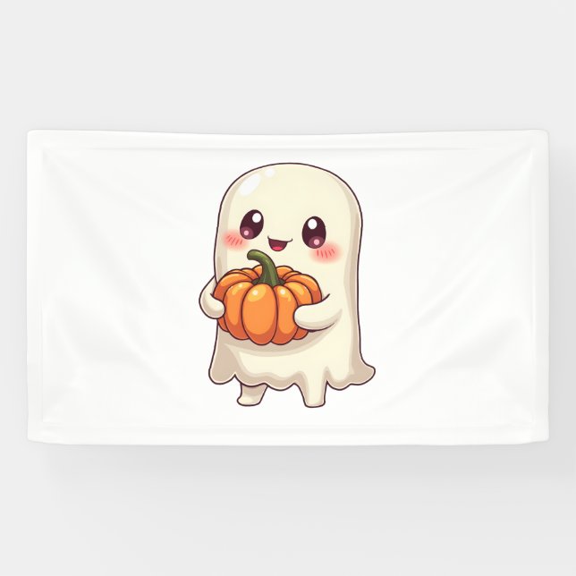 Banderoles Fantôme mignon avec Citrouille - Drôle Halloween (Horizontal)