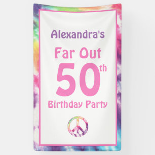 Banderoles Far Out 50th Super Tie Dye Anniversaire Nom fête