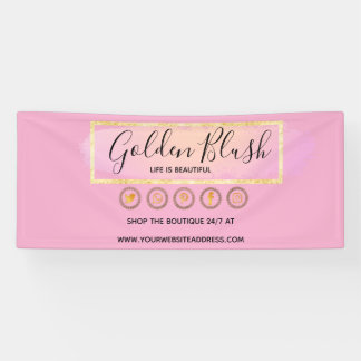 Banderoles Fard à joues rose aquarelle et géométrique doré mo