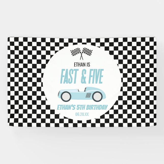 Banderoles Fast & Five Blue Race Car 5e fête d'anniversaire (Horizontal)
