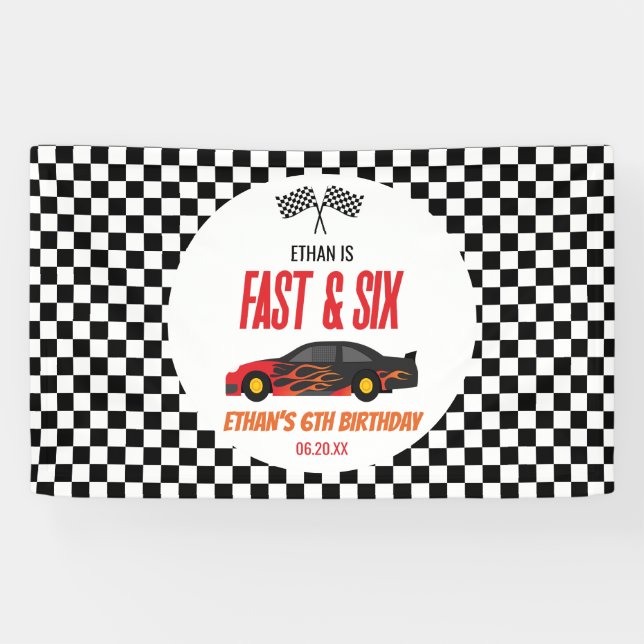 Banderoles Fast & Six Red Flame Race Car 6e fête d'anniversai (Horizontal)