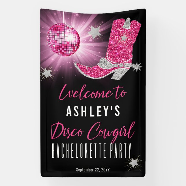 Banderoles Fausse Cowgirl de Disco Rose Pailletée Enterrement (Verticale)