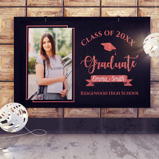 Banderoles Faux Rose Gold Class Of 2025 Photo Graduation (Faux Rose Gold Class Of 2024 Photo Graduation Banner)