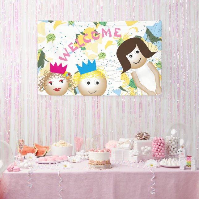 Banderoles fée blanche, conte de fées, fleurs fleuries botani (Fête)