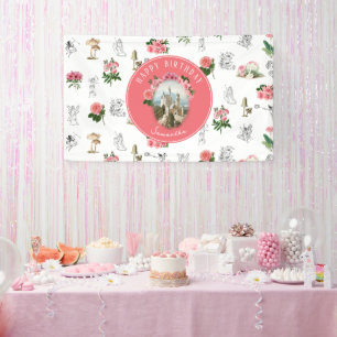 Banderoles Fées Rose Floral Champignons Fairy Castle Annivers