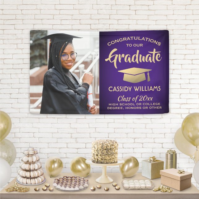 Banderoles Félicitations 1 Photo Purple and Gold Graduation m (Créateur téléchargé)
