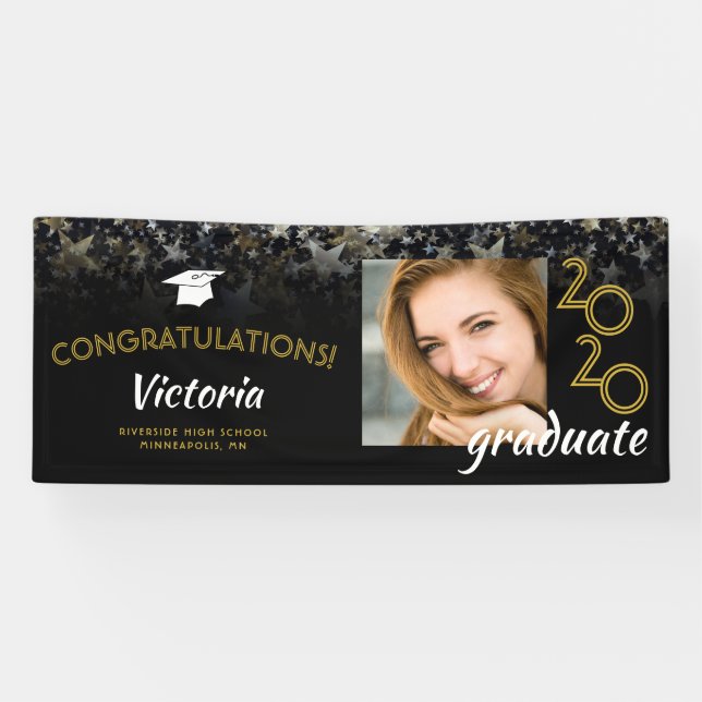 Banderoles Félicitations 2020 Graduate Gold Stars Photo (Horizontal)