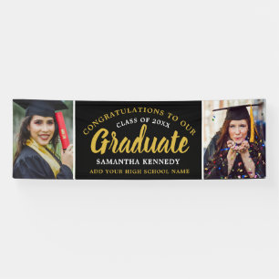 Banderoles Félicitations 2e Année Photo Black And Gold Gradua