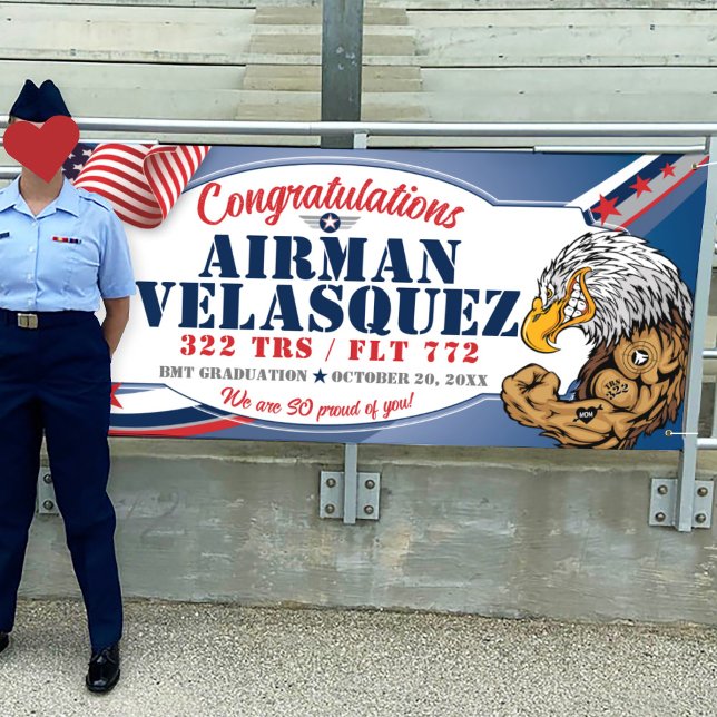 Banderoles Félicitations 323 Eagles Air Force Graduation (Air Force 322 TRS Eagles Mascot Basic Training BMT Lackland Graduation Vinyl Outdoor Banner)