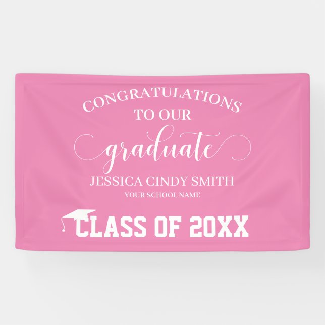Banderoles Félicitations à la Pink Graduate Graduate Party (Horizontal)
