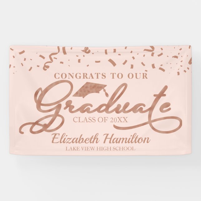 Banderoles Félicitations À La Rose Diplômée Gold Pink Blush (Horizontal)
