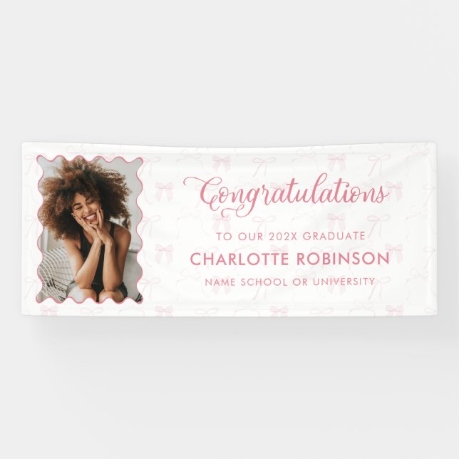 Banderoles Félicitations à l'obtention du diplôme Pink Bow Ph (Horizontal)
