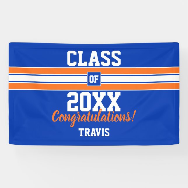 Banderoles Félicitations à Orange and Blue Graduation (Horizontal)