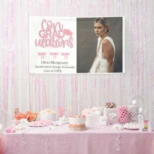 Banderoles Félicitations à Pink Coquette Photo Graduation