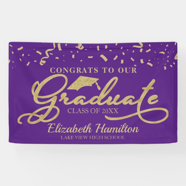 Banderoles Félicitations Aux Diplômés Gold Et Purple (Horizontal)