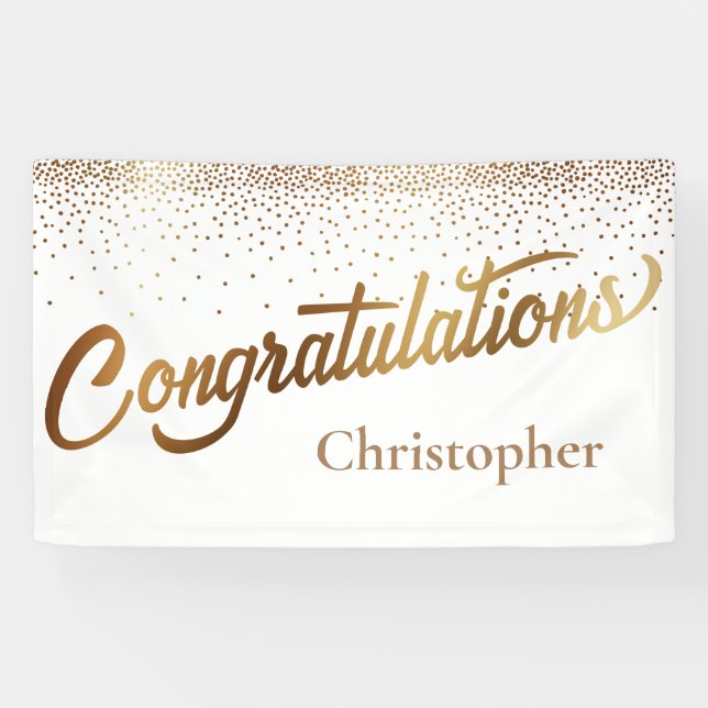 Banderoles Félicitations avec Gold Confetti sur White (Horizontal)