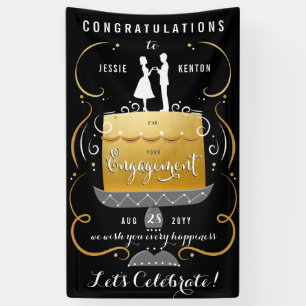 Banderoles Félicitations Black and Gold Engagement Party