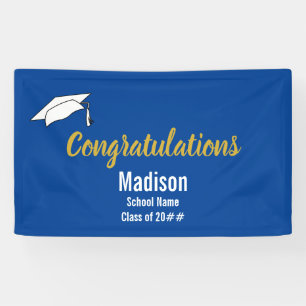 Banderoles Félicitations Blue and Whit Graduate Name