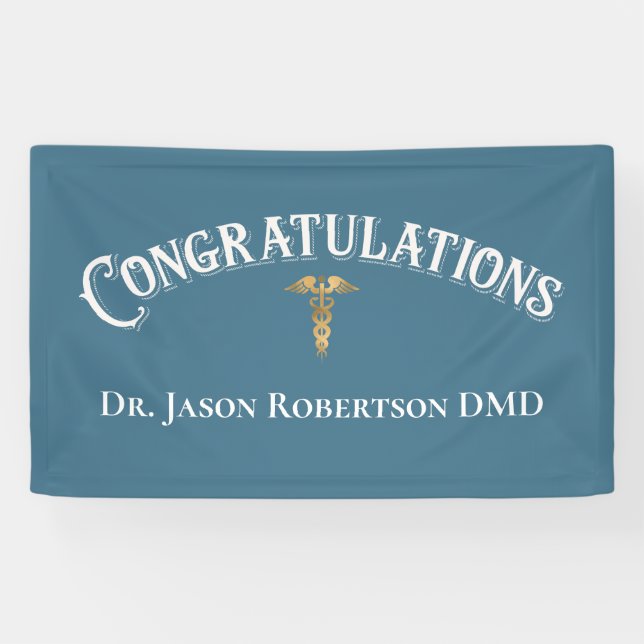 Banderoles Félicitations Dentist Dental Elegant Blue Gold (Horizontal)