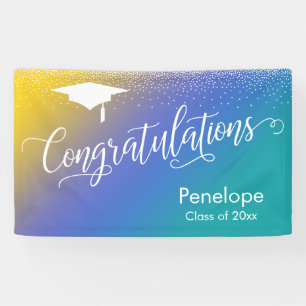 Banderoles Félicitations Diplômé Ombre Turquoise bleu jaun