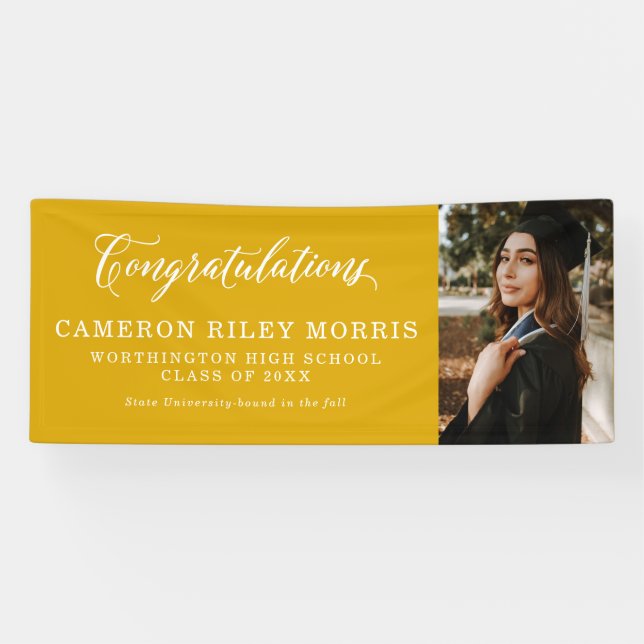Banderoles Félicitations diplômé simple jaune graduation (Horizontal)
