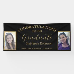Banderoles Félicitations Gold Script 2 Photo Graduation