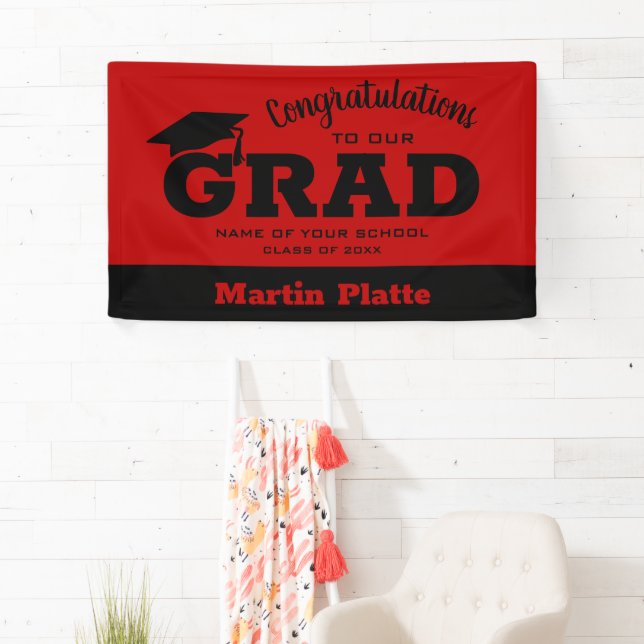 Banderoles Félicitations Grad Black Scarlet (En situation)