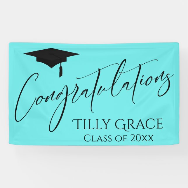 Banderoles Félicitations Graduate Class of Black sur Aqua (Horizontal)