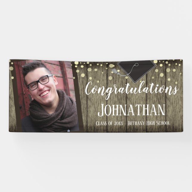 Banderoles Félicitations Graduation Wood Confetti Photo (Horizontal)