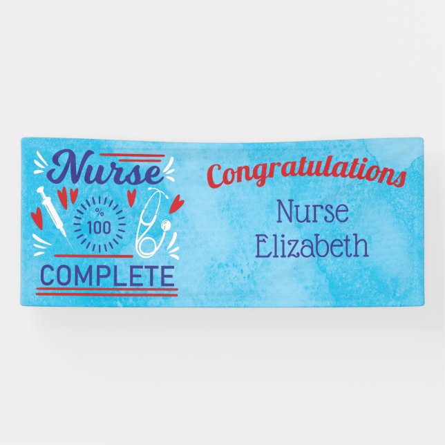 Banderoles Félicitations Infirmière Diplôme Bleu Moderne Funn (Horizontal)
