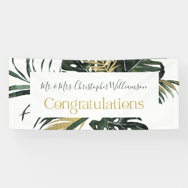 Banderoles Félicitations Mariage floral tropical (Horizontal)