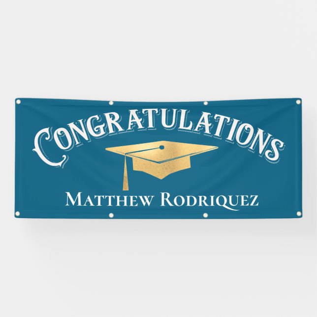 Banderoles Félicitations Moderne Simple Bleu Graduation (Horizontal)