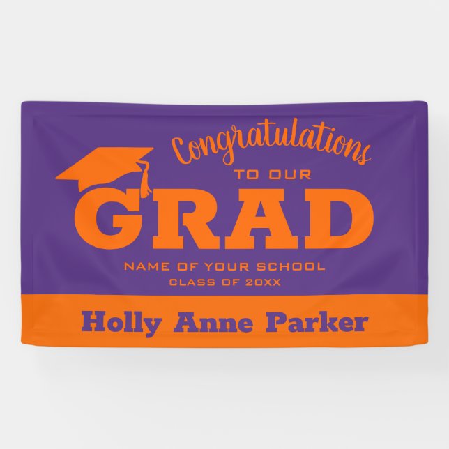Banderoles Félicitations modernes Grad Orange sur Purple (Horizontal)