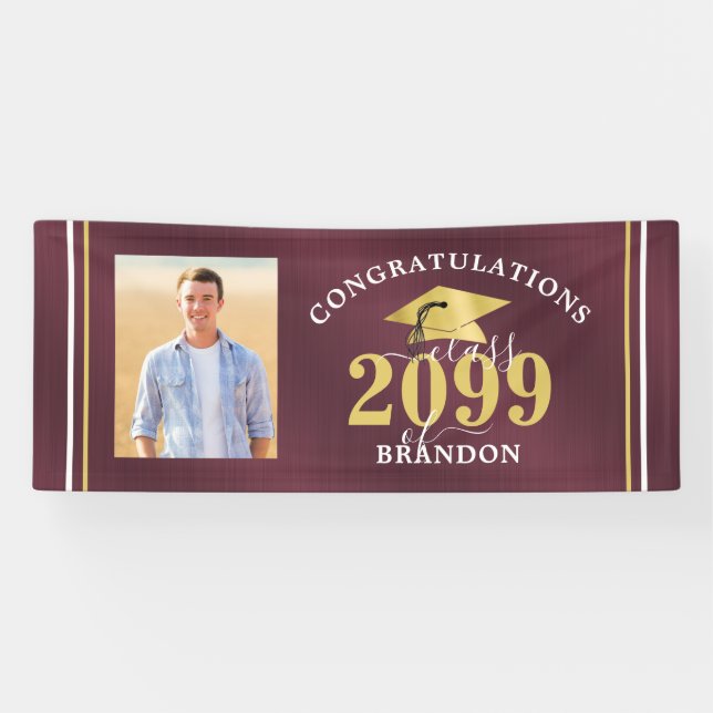 Banderoles Félicitations Photo Bourgogne Gold 2021 Graduation (Horizontal)