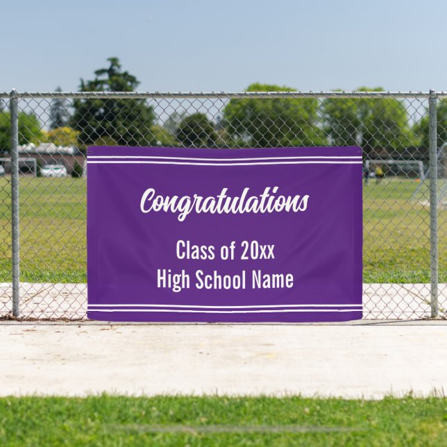 Banderoles Félicitations Purple and White High School Nom (Insitu)