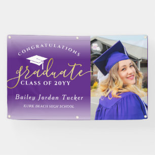 Banderoles Félicitations Purple Gold Photo Graduation