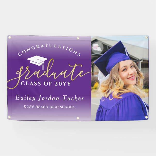 Banderoles Félicitations Purple Gold Photo Graduation (Horizontal)