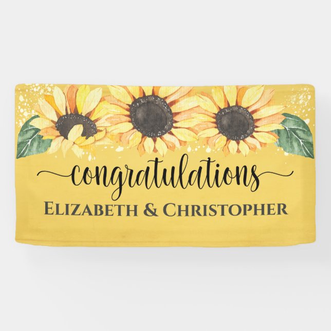 Banderoles Félicitations Rustic Floral Mariage de tournesol (Horizontal)