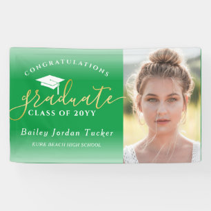 Banderoles Félicitations Script Green Gold Photo Graduation