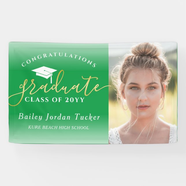 Banderoles Félicitations Script Green Gold Photo Graduation (Horizontal)