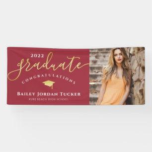 Banderoles Félicitations Script Red Gold Photo Graduation