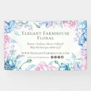 Banderoles Ferme Élégante Fleurs de Paon Aquarelle Florale